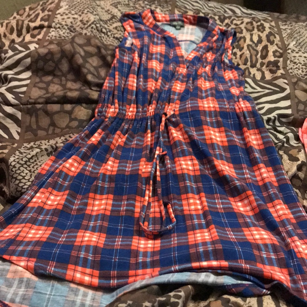 BLUE/RED FLANNEL T-SHIRT DRESS SMALL